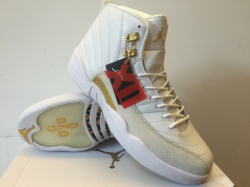 Classic Air Jordan 12 White Gold Shoes - Click Image to Close